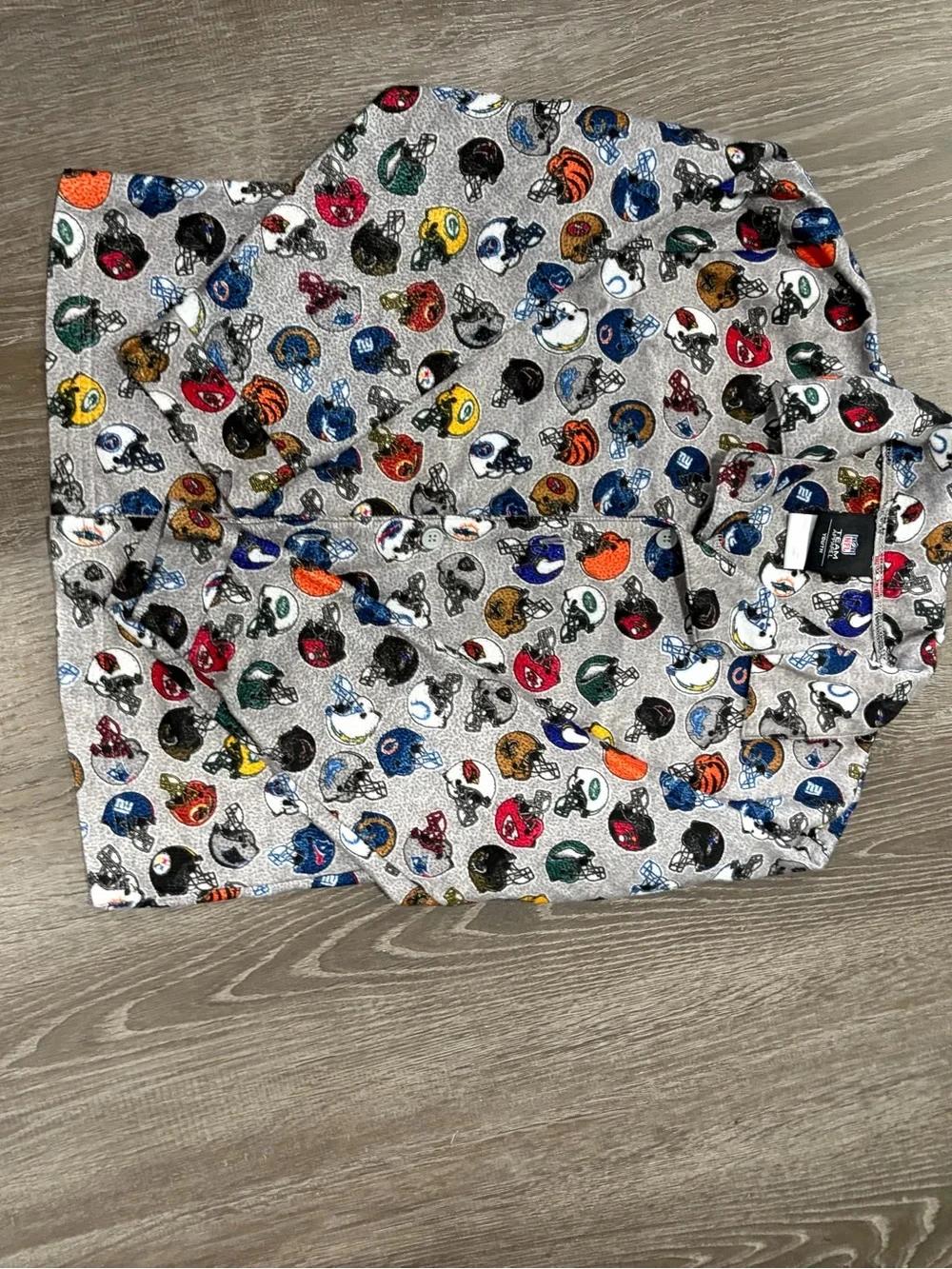 Boys Youth NFL Pajama Set Size 8/10 Grey Multi-Team Helmet Print Sleepwear (M)